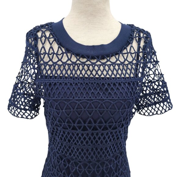 Lucy Paris Womens Small Dress Embroidered Overlay In Navy Crochet Mini Cocktail - Picture 2 of 10